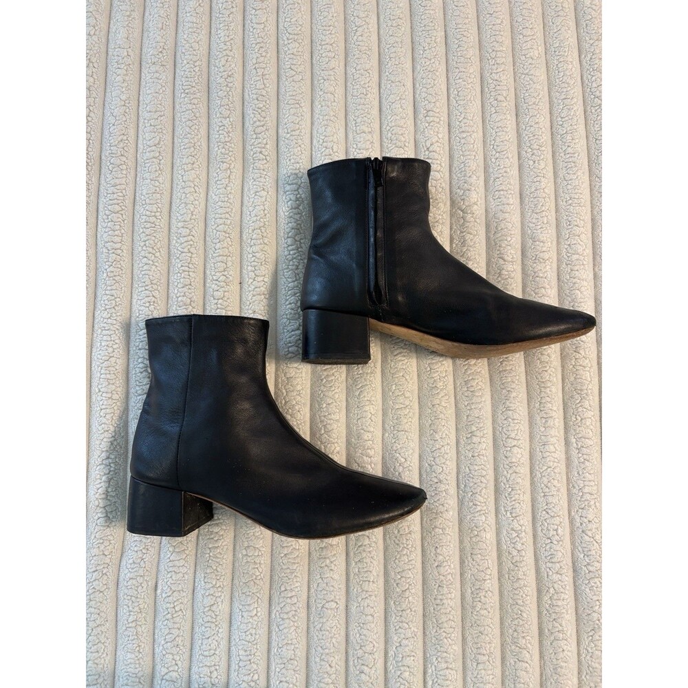 Loeffler Randall Buttery Leather Ankle Boots Block Heel Womens 8.5B black edgy